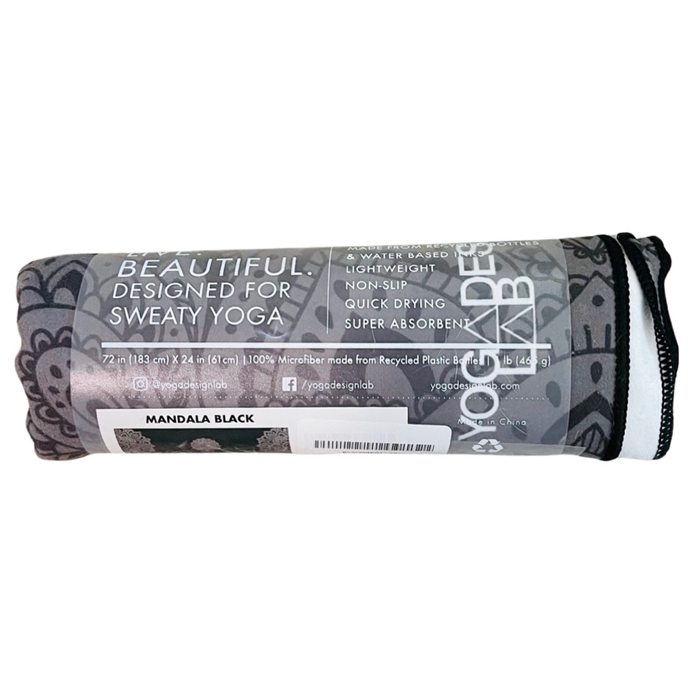 Yoga Design Lab Hot Yoga Towel (Yoga Mat Towel)  in Black with Mandala Print - Picture 2 of 8